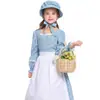 Traje de Niña Colonial Floral Rosa y Azul, Fuente de Amazon, Traje de Pionera de la Pradera, Vestido Largo de Estilo Pastoral