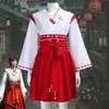 Cosplay de Silent Hill Vestido Kimono Estilo Japonês Vermelho e Branco com Faixa de Laço e Acessórios de Sino Conjunto de Cosplay de Halloween