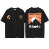 Camiseta de manga corta holgada informal con estampado de logotipo RHUDE de verano de estilo retro de comercio exterior transfronterizo al por mayor