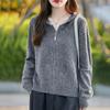 Cardigã de Lã Tricotado com Capuz para Mulheres 2024 Outono e Inverno Novo Estilo Angorá Fio Flor Vermelha Jaqueta Suéter de Lã Tricotada para Mulheres