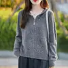 26 Nuevo Cárdigan de Punto con Capucha de Lana Fina para Otoño e Invierno con Cremallera, Chaqueta Superior Suave y Cálida de Corte Holgado