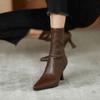 Botines Marrones Cortos para Mujer con Tacón Fino, Nuevo Estilo Otoño e Invierno 2026, Forrados de Felpa, Versátiles, Elegantes, Punta Fina, Tacón Alto, Elásticos, Ajustados, Tobilleros