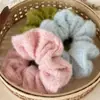 Scrunchie de Pelúcia Tricotado Azul Suave Estilo Coreano para Mulheres, Acessório de Cabelo Extra Grande, Elástico de Cabelo para Outono e Inverno, Estilo Fresco e Simples