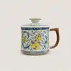 Taza de Oficina Flor de Loto Enrollable para Uso en Casa, Separación de Té y Agua, Taza de Té Kung Fu Personal con Tapa, Estilo Oficina Vintage
