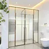 Ducha en Forma de T en Apartamento de Hotel con Marco Extremadamente Estrecho, Cabina de Ducha con Puertas Dobles Batientes por Dentro y por Fuera, Mampara de Ducha