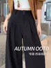 Calça de terno feminina preta 2026 novo estilo outono, calças casuais de caimento elegante, calças retas de perna larga para mulheres baixinhas