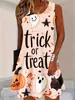 Vestido sin mangas con estampado de rosas y murciélagos de Halloween, estilo tinta oscura, minivestido tipo tank top de corte A holgado con cuello redondo