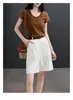 Pantalones Cortos de Traje Rectos Simples Versátiles de Calidad Boutique para Mujer, Pantalones Casuales de Cinco Puntos Holgados y Adelgazantes, Verano 2026