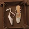 Mules Chuyuji retrô de bico quadrado e salto grosso para mulheres, sandálias de couro genuíno da moda para o verão, mules de salto alto
