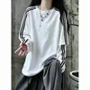 Camisa blanca a rayas de estilo americano, relajada y juvenil con diseño de doble capa, adecuada para principios de otoño, unisex, sudadera de cuello redondo, moderna