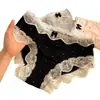 Bragas Sexys de Seda de Hielo con Ribete de Encaje Retro Francés para Mujer, Entrepierna de Algodón Puro, Lazo, Braguitas Triangulares de Lunares para Damas
