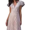 Vestido de Noche Blanco para Escenario 2027 Nuevo Modelo Venta Rápida Amazon Vestido Largo Hoja de Sauce Cuello en V Vestido de Princesa con Crinolina