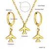 Estilo Fresco Mismo Estilo Transfronterizo Diseño de Avión Pendientes Versátiles Collar para Clavícula Conjunto de Joyería Metálica de Nicho para Mujeres