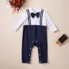 Conjunto de Ropa para el Primer Cumpleaños de Niño Primavera/Otoño 2026 Caballero Británico Overol de Manga Larga con Conjunto de Pajarita