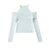 24508-Tejido de punto sexy de manga larga de un solo hombro estilo europeo y americano para mujer 2025 Nuevo suéter top sexy ajustado