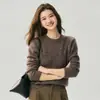 Suéter Kangbaolai 25% seda de amoreira 75% caxemira para mulheres, gola redonda, estilo solto e relaxado, tricô grosso