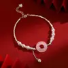 Pulsera de Plata de Ley S925 con Cierre de Paz de Perla 'Fortuna y Paz' para Niñas Nuevo Estilo Chino Pulsera de Plata Rota Regalo de Vacaciones de Alta Gama