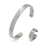 Europeo y Americano Transfronterizo Más Vendido Magnético Imán Cobre Rojo Antiguo Pulsera Anillo Conjunto Flor Rosa Estilo Retro Joyería para Hombres y Mujeres