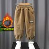 9798 Calça de Fleece Forrada para Meninos Outono e Inverno 2026 Nova Calça Longa de Veludo Cotelê Integrada com Fleece Calça de Veludo Cotelê de Inverno