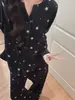 Nuevos pijamas de terciopelo de isla con estampado de estrellas y puntos para otoño e invierno para mujer, cálidos, estilo coreano, modernos, conjunto de ropa de casa engrosado, se puede usar para salir