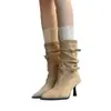 Botas Slimming de Salto Agulha Bico Fino com Salto Empilhado 2026 Outono e Inverno Novo Estilo Super Estiloso Fivela de Cinto Hot Girl Salto Alto Moda Botas Curtas