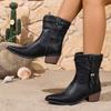 Botines Cortos Vaqueros de Moda para Mujer, Estilo Retro Europeo y Americano, Bordados, Punta Puntiaguda, Tacón Grueso, Talla Grande, sin Cordones, Tacón Grueso, Borlas, Cuero