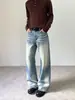 Directamente del fabricante: Jeans rectos de pierna ancha, estilo retro americano lavado y desgastado, adelgazantes y que realzan la altura, versátiles para ir al trabajo