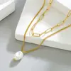 Colgante de Perla Estilo Francés No Descolorante para Mujer Moda de Nicho Versátil Simple Cadena para Clavícula No Descolorante Joyería de Lujo Ligero
