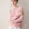 2025 Nuevo Suéter de Cachemira de Otoño e Invierno para Mujer Cuello en V Color Puro Tejido Suéter Base Holgado Adelgazante Top Interior