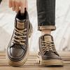 Sapatos Masculinos de Cano Alto, Estilo Britânico Retrô de Outono, Sapatos Casuais de Couro Masculinos, Botas Impermeáveis de Cano Médio para Esportes, Solado Grosso, Botas de Trabalho