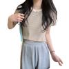 Camiseta de Manga Corta a Rayas para Mujer Verano Nuevo Diseño Nicho Camiseta Básica Holgada Adelgazante Look Corto Hombro Derecho Descubierto