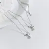 Collar de Plata de Ley S925 con Perla y Lazo Nalan Exquisito y Sencillo Estilo Ins Diseño de Nicho Collar Y03009