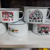 Caneca Esmaltada Retrô Nostálgica Antiga Tigela para Macarrão Instantâneo com Tampa Tamanho Grande Caneca para Fast Food Quarto de Estudante Caixa Bento Conveniente Caneca de Chá Caneca de Arroz