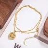Collar de Girasol con Etiqueta Redonda de Brújula Incrustada de Diamantes para Mujer Método Antiguo Retro Nuevo Lujo Ligero Exquisito Sentido de Alta Gama Cadena para Clavícula de Verano