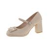 Sapatos de Salto Alto Grossos Estilo Francês para Mulheres, Adequados para Vestidos, Sapatos de Uma Tira Mary Jane, Novo Modelo 2026, Fivela Quadrada de Uma Tira, Sapatos de Casamento com Strass