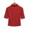 Camiseta de Manga Media con Cuello Medio Estilo Americano para Mujer, Sexy Atrevida Europea y Americana Ajustada Elástica de Color Sólido Top de Punto Básico