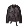 Chaqueta de otoño transfronteriza europea y americana con cinturón, simple de manga larga, nueva moda para mujer, chaqueta de cuero con un efecto elegante