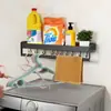 Estante de Almacenamiento de Cocina Negro Gancho Colgador de Aluminio Espacial sin Perforaciones Estante de Almacenamiento para Condimentos Montado en Pared