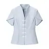 Fabricante de ropa de mujer transfronterizo al por mayor 2026 Moda europea y americana ajustada de un solo botón con manga corta y cuello alto fruncido a la cintura