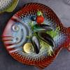 Plato llano de cerámica con forma de pez para horno, utensilios para comida de cocina japonesa y coreana, plato para sushi, vajilla vintage para casa de huéspedes, plato especial al por mayor
