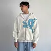 Cardigã com Capuz Moletom Estilo Streetwear Europeu e Americano 2025 Estampa de Letras Casual Solto Masculino e Feminino