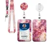 Porta-credencial retráctil en stock con impresión UV a todo color, cordón de seguridad desmontable y tarjetero con hebilla de extracción fácil