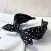 Nueva Diadema Coreana Estilo Retro Hong Kong Lazo Orejas de Conejo Tela Dulce Simple Ala Ancha Lunares Diadema para Mujer