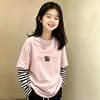 Camiseta Manga Longa Desenho Animado para Meninas Outono Roupa de Baixo Novo Estilo 2026 Crianças Tamanho Médio e Grande Camisa Camada Base Algodão Puro Falsa Duas Peças