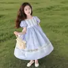 Vestido de Princesa de Verano para Niña, Falda de Algodón para Niños, Mangas Cortas Estilo Pastoral, Mangas Abullonadas de Encaje para Niña Pequeña