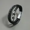Pulseira de Couro Trançado Masculina Mais Vendida Joia de Mão Punk Caveira Europeia e Americana Pulseira Âncora Venda Direta da Fábrica