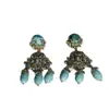 Pendientes Azules con Cuentas Estilo Palacio Barroco Medieval para Mujer Pendientes Retro Exagerados de Alto Nivel con Flor Calada en Relieve