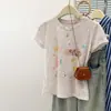 Foto Real de Camiseta de Manga Corta con Estampado de Graffiti de Letras Estilo Coreano para Mujer, Versión Coreana de Verano, Top Interior Ajustado