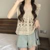 Renda Costura Oco Crochê Flor Manga Voadora Pequeno Colete Feminino Verão Novo Retro Exterior Vestindo Chique Top Trendy