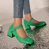 Novo Estilo Sapatos Femininos Moda 46 Bico Redondo Salto Quadrado Todas as Estações com Solado Macio de Borracha e Fivela, Tamanho 44 Sapatos de Cano Baixo